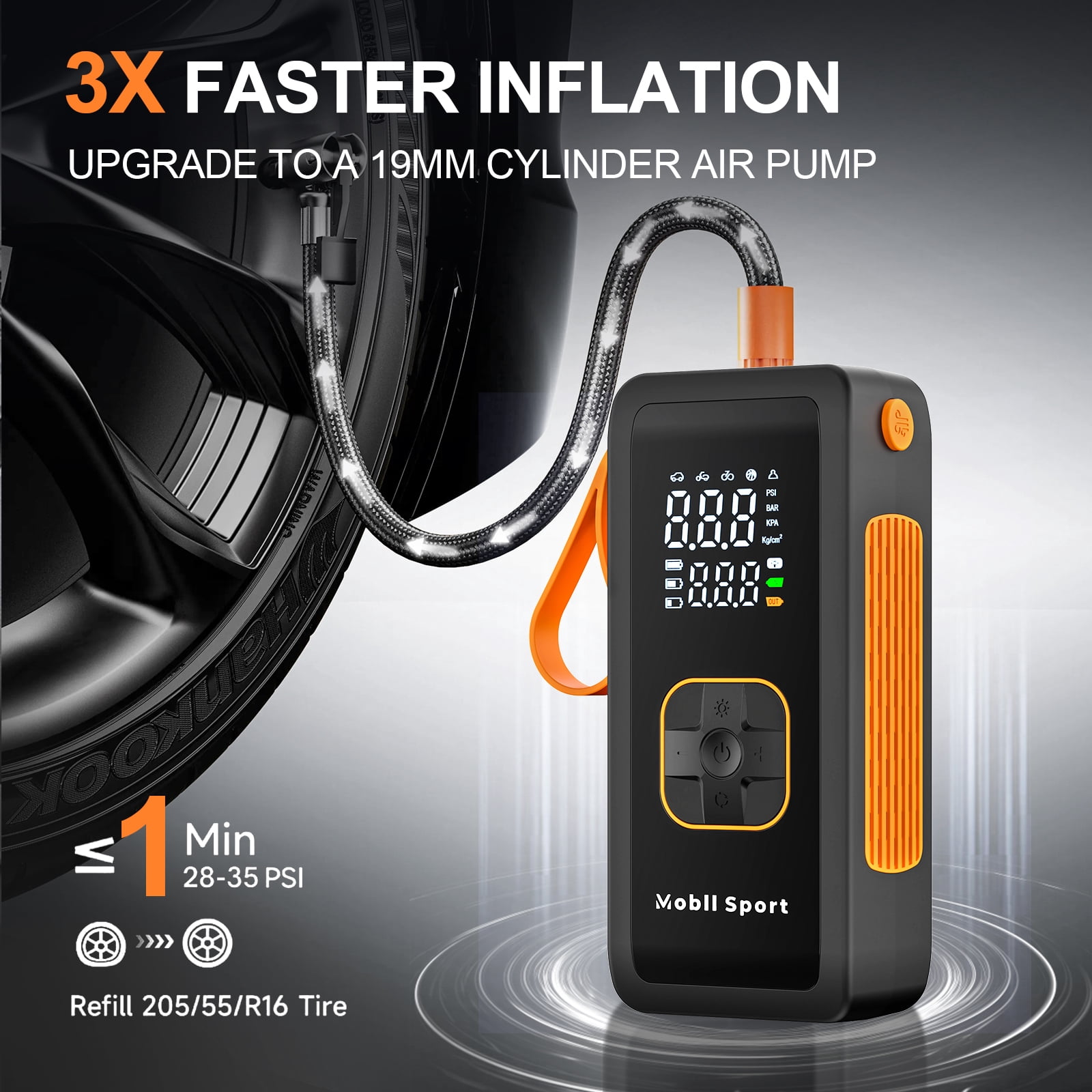 Tire Inflator Portable Air Compressor, 180 PSI Air Pump For Car Tires with Digital Pressure Gauge, LED Light and Auto Shut-Off Function - Cordless Pump for Car, Motorcycle, Bicycle, Balls and More