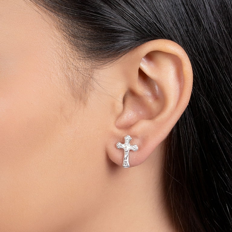 Bling Jewelry Unisex Catholic Crucifix Cross Stud Earrings for Men