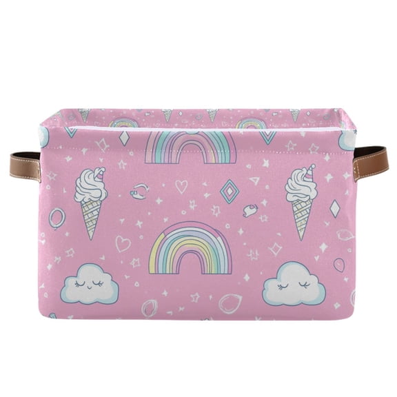 Yayeee Canvas Storage Basket with Handles for Shelves Fabric Bins Closet Organizer, Ice Cream Rainbow Pattern