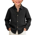 thumbnail image 2 of UACY Boys Linen Button Down Shirts Cotton Lapel Collar Tee Tops Kids Plain Long Sleeve Breathable Casual Loose Basic T-Shirt, 2 of 4
