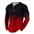 thumbnail image 3 of IDALL Long Sleeve Shirts for Men Button Down Shirt Men Mens Shirts Men's Long Sleeved Three Button T Shirt 3D Gradient Printed Pullover T Shirt Work Shirts for Men Red L, 3 of 3