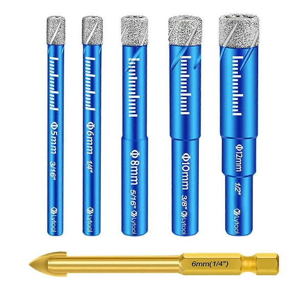 Diamond Drill Bit, Tile Diamond Drill Bit, with 5,6,8,10,12mm, Metal Drill Bit for 6mm Tile