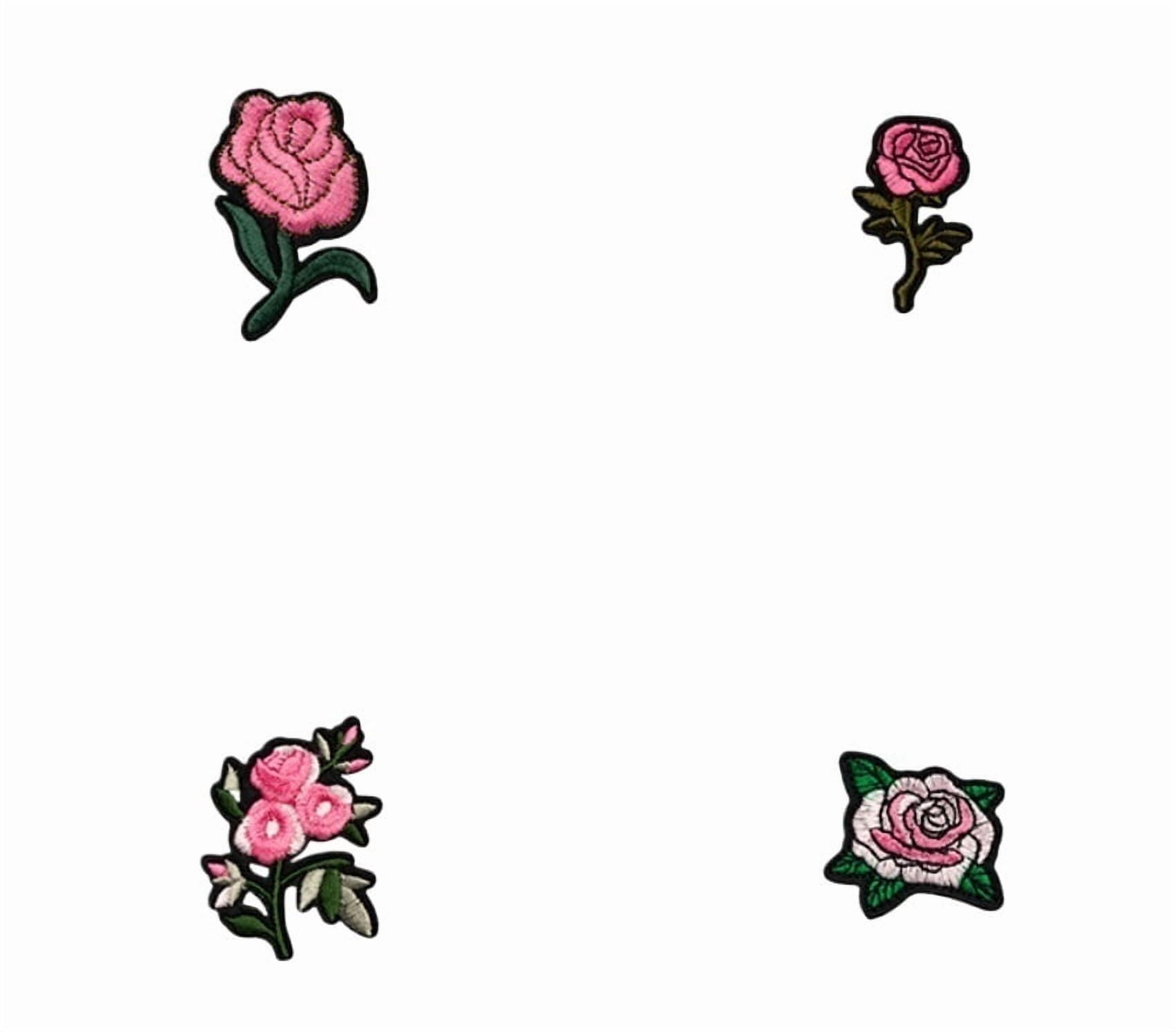 4 Packs of Pink Flower Embroidered Patches - Self-Adhesive DIY Decor for Clothing and Accessories
