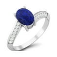 thumbnail image 2 of 1.56 Cts Oval Lapis 925 Sterling Silver Solitaire Accent Woman Halo Mother's Day Gift Ring, 2 of 4