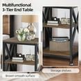 thumbnail image 5 of 3 Tier End Table with Charging Station, 16" W x 12" D x 28" H, Metal and Brown Bedside Table with USB Ports and Outlets, X-Shaped Side Table with Wheels for Living Room, Bedroom, Kitchen, 5 of 10