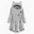 thumbnail image 3 of WMTBSRSW Women Fuzzy Fleece Hoodie Sweatshirt Cute Graphic Plush Blanket Hoodies Fashion Ruffle Side Button Long Sleeve Pullover with Hoody Gray XX-Large, 3 of 5
