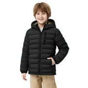 Wantdo Big Boys Insulated Winter Jacket Lightweight Packable Quilted Coat with Hood Black 14-16