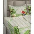 thumbnail image 6 of Ambesonne Tropic Fitted & Top Sheet Set with Shams, Flowers Parrot, Cream Green Red, 6 of 8
