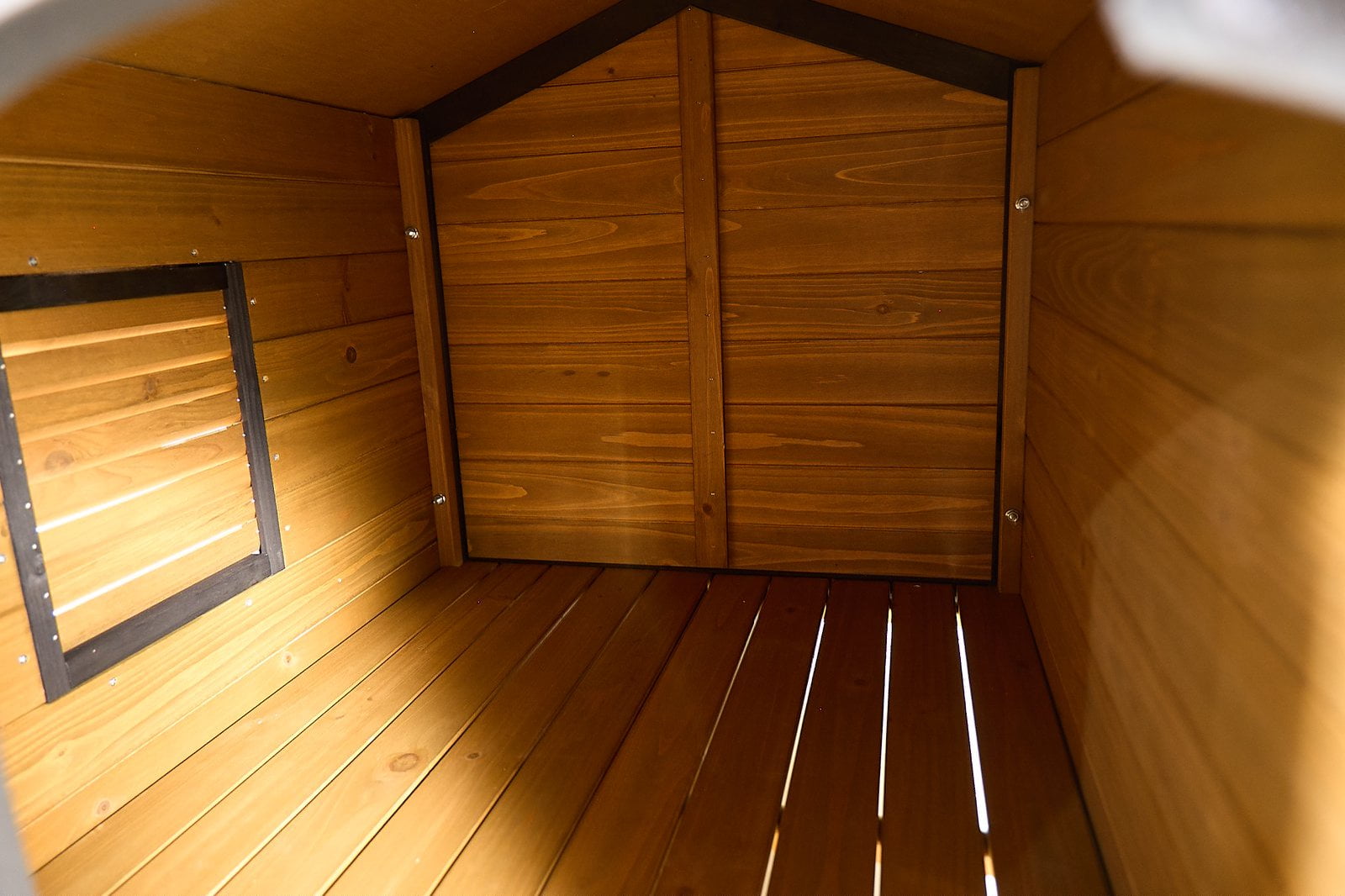 Large Wooden Dog House with Storage Box and Feeding Station, Outdoor Pet Kennel with Asphalt Roof, Porch, and Lockable Door Weatherproof Fir Wood Dog Home for Small to Medium Dogs