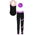 thumbnail image 3 of Sholeno Kids Girls Gymnastics Dancce Outfits Metallic Striped Leotard Bodysuit Unitard with Pants Purple 8, 3 of 7
