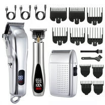3 In 1 Professional Barber Clipper Set, T-Blade Trimmer & Foil Shaver Rechargeable Hair Grooming Kit