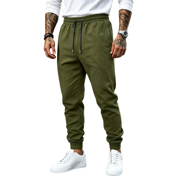 Havenx Sweatpants for Men Tapered Legs Drawstring Jogging Pants with Pockets Elastic Waist Open Bottom Sweatpant Athletic Comfy Y2k Fall Winter Loose Fit Trousers,Camouflage Green L