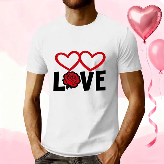 EchfiProm Mens Graphic Tees White Short Sleeve Shirts Love Heart Graphic Casual Valentine Tops for Big and Tall Men XL