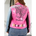 thumbnail image 3 of Giolshon Women's Plus Size Faux Leather Jacket Graffiti Studded Rivet Punk Floral Moto Biker Coat, 3 of 4