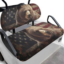 POLERO Brown Bear Golf Seat Covers for Cart Universal Fit Club Car Precedent American Flag Print Breathable Golf Cart Bench Seat Covers Washable Fashion Accessories