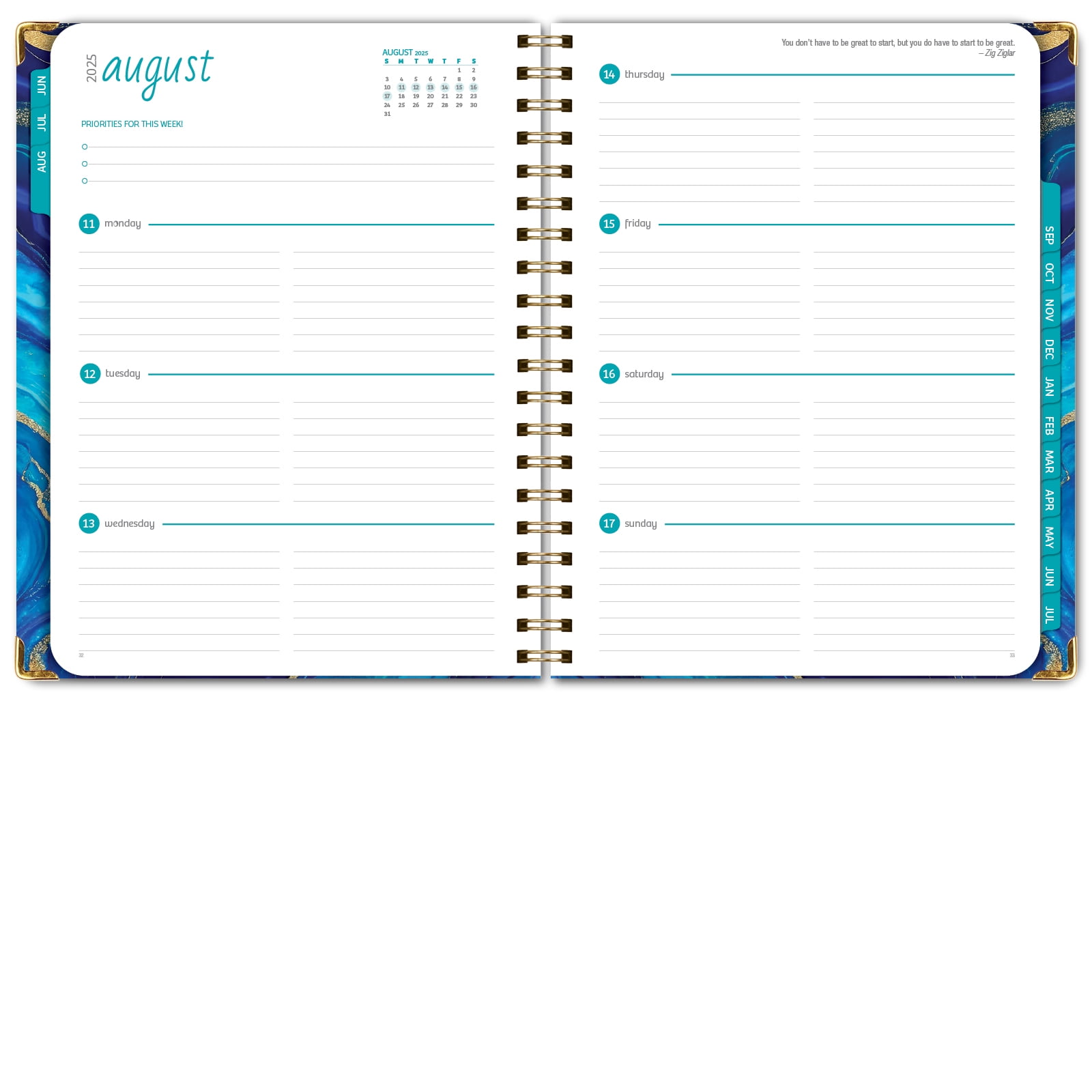 Academic Year 2025-2026 Planner, June 2025 - July 2026, 8.5"x11" Daily Weekly Monthly Planner Yearly Agenda, Hardcover, Bookmark, Pocket Folder and Sticky Note Set (Dark Blue Marble)
