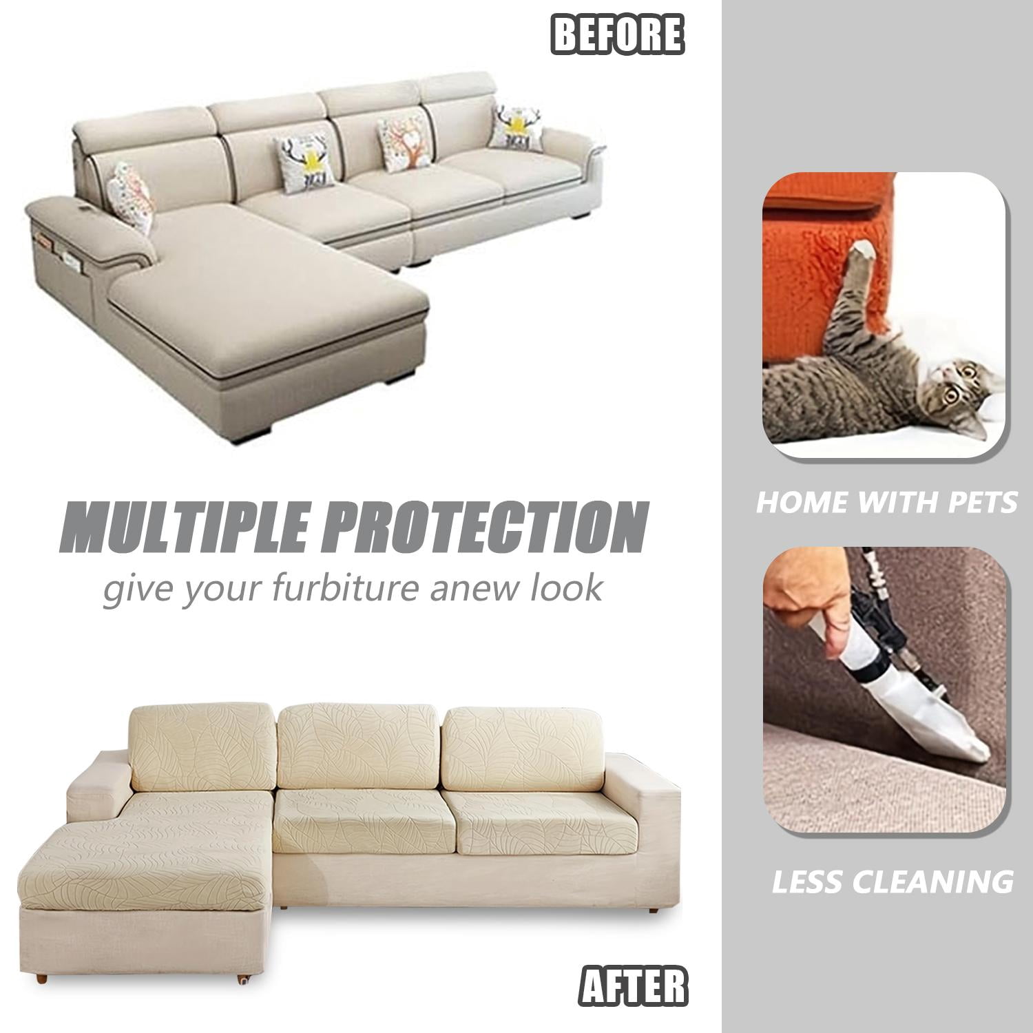Sofa Cushion Covers High-Elasticity Waterproof Jacquard Sofa Slipcovers Pet-Friendly Furniture Protectors for L-Shaped Sectional Sofa Easy Care