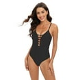 thumbnail image 2 of Xmarks Women's One Piece Swimsuits V Neck High Waist Bathing Suit Sexy Hollow Monokini Swimwear Black US 12, 2 of 11