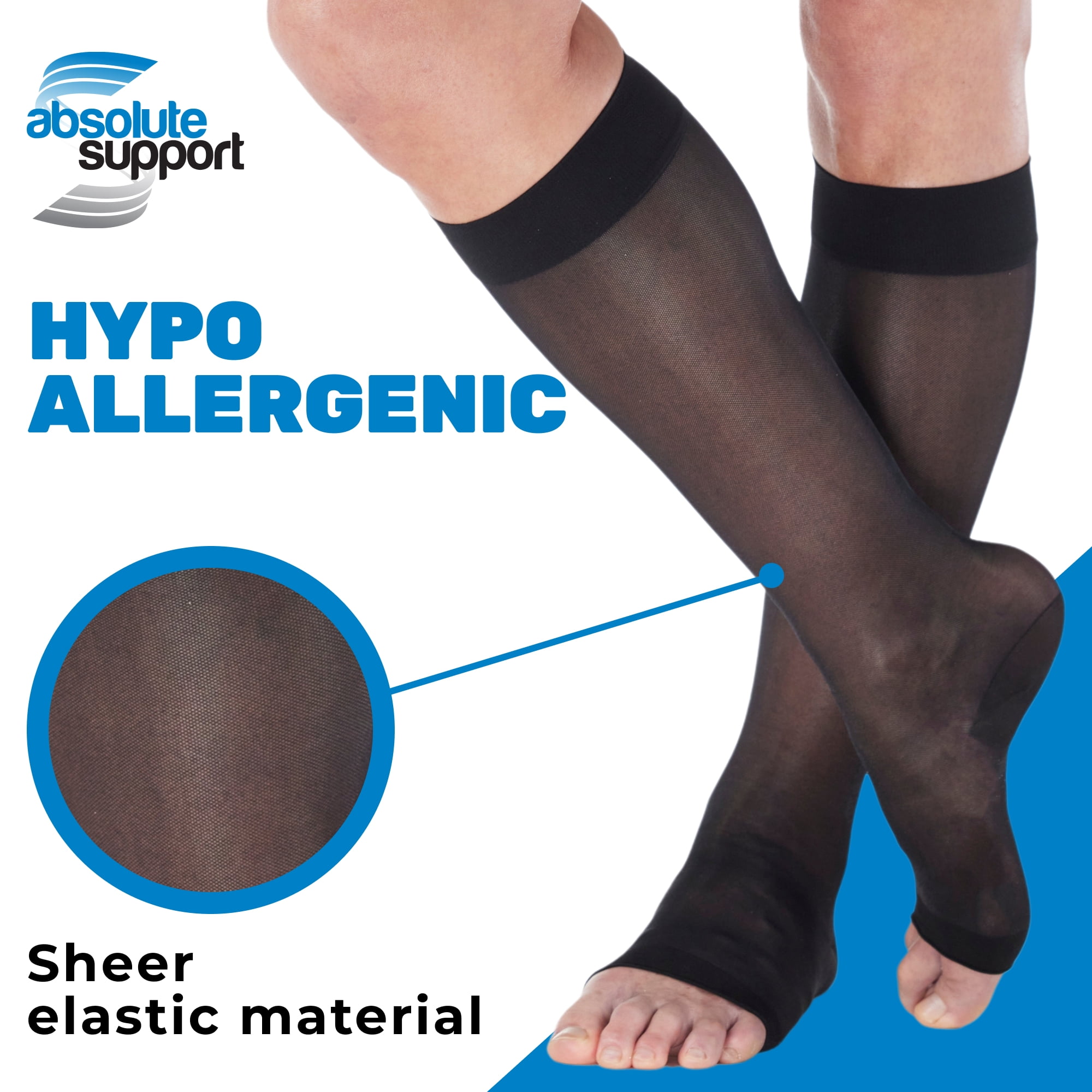 (3 Pairs) Made in USA Toeless Support Women Stockings 15-20mmHg Black, 2X-Large