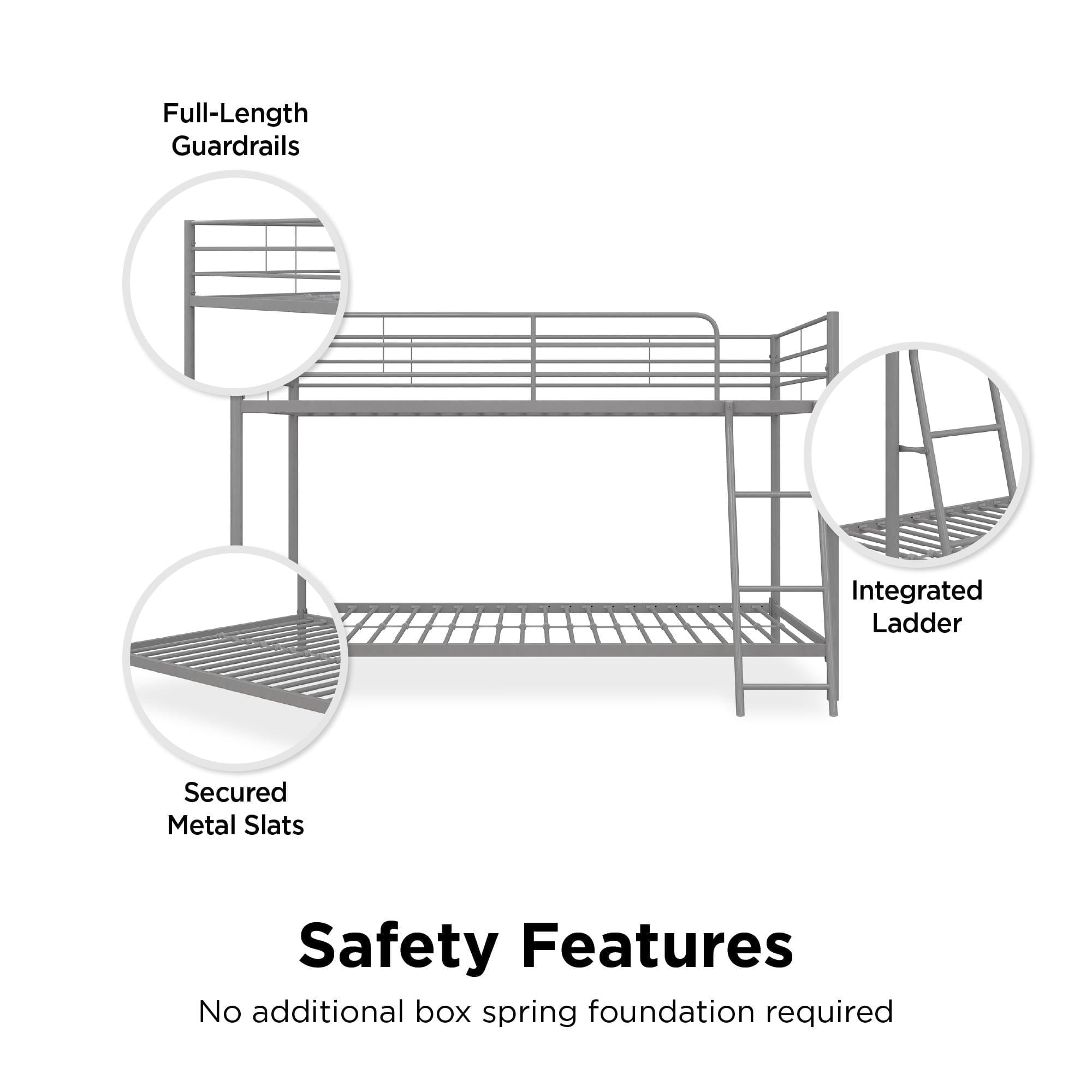 Mainstays Small Spaces Twin-over-Twin Low Profile Junior Bunk Bed, Silver