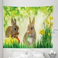 thumbnail image 1 of Easter Bunny Tapestry, Brown Litte Rabbits Meadow Green Grass Spring Easter Photography, Fabric Wall Hanging Decor for Bedroom Living Room Dorm, 5 Sizes, Multicolor Fern Green, by Ambesonne, 1 of 1