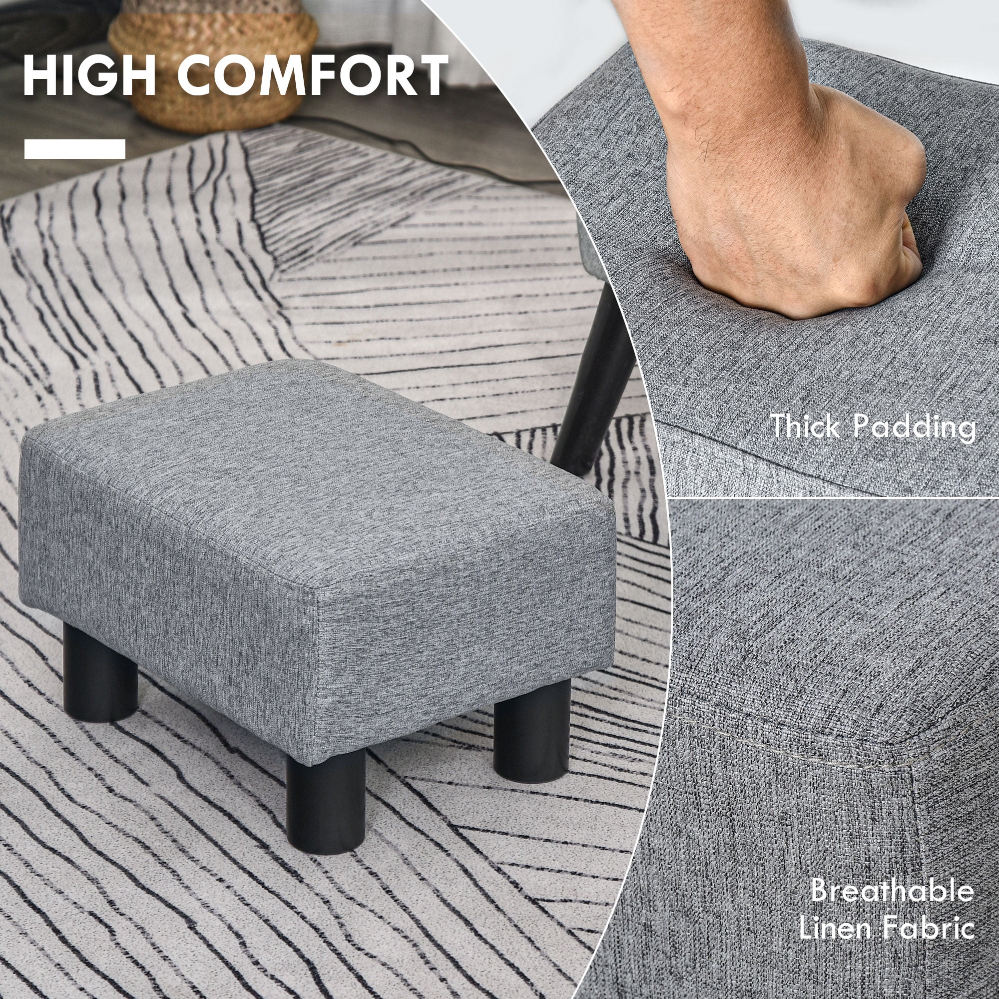 HOMCOM Ottoman Foot Rest, Small Foot Stool with Linen Fabric Upholstery