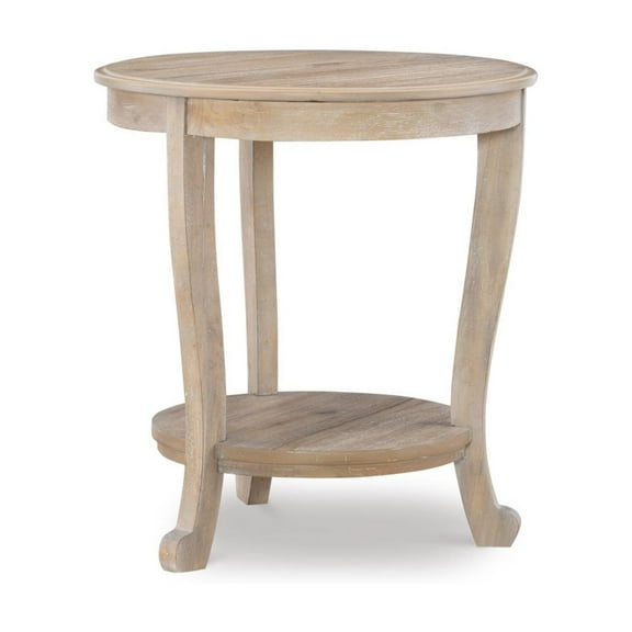 Round Side Table - Natural Wood Accent Table with Shelf - Living Room End Table