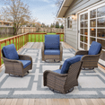 thumbnail image 2 of PPorfamilia 4-Piece Outdoor Swivel Chairs, Patio All-Weather Rattan Rocker Glider Chairs with Blue Cushions for Balcony Poolside Deck Garden, 2 of 8