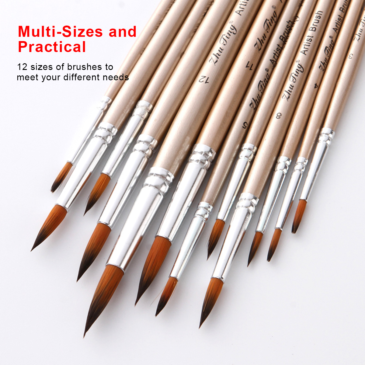 12pcs Paint Brushes Set Kit Round Pointed Tip Brushes Art Drawing Supplies