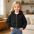 thumbnail image 2 of SNKSDGM Kids Solid Zip Up Hooded Casual Jacket 4-13Y, Long Sleeve Elastic Sweatshirt Coat With Double Big Patch Pockets Loose Cropped Sports Outerwear Girls Black 10-11 Years, 2 of 7