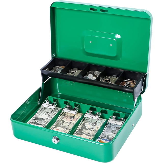 Locking Cash Box with Lock Money Box with Cash Tray Lock Box with Key Money Saving Organizer .Lx .Wx .H es XL Large