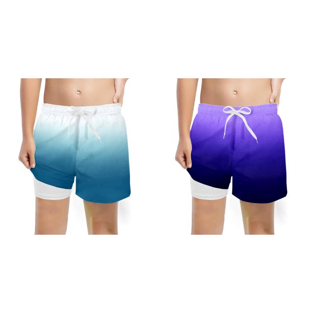 (2-Pack) Rinsvye Boys Swim Shorts Gradient Color Beachwear Elastic Waist Quick-Dry Swimming Trunks Loose Fit Summer Pool Party Apparel