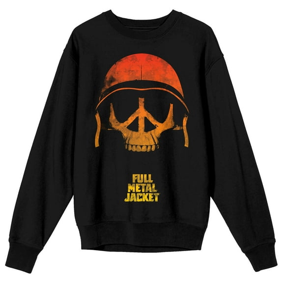Full Metal Jacket Skull With Helmet Crew Neck Long Sleeve Black Adult Sweatshirt-XL