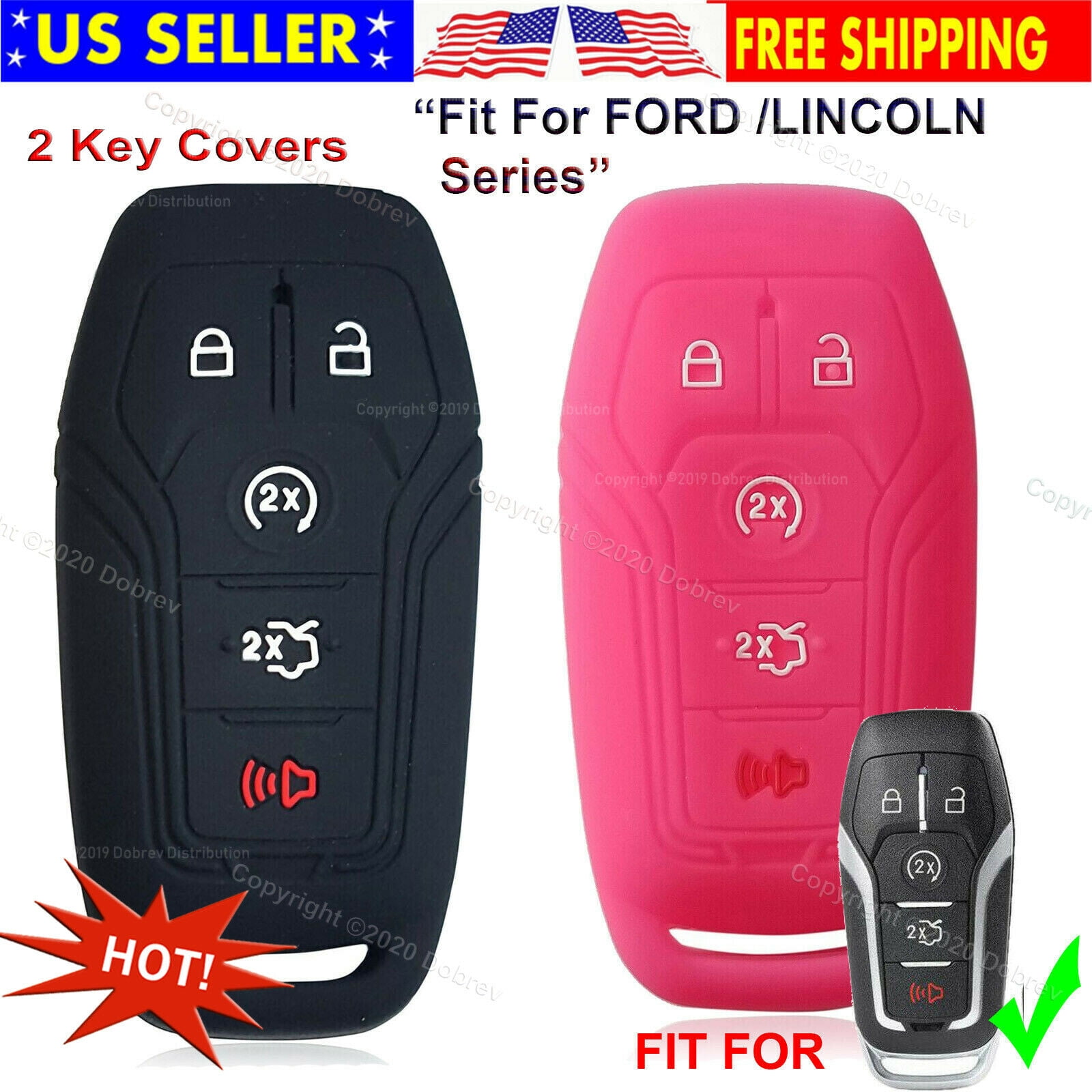 2Pcs Silicone Cover Holder Protector Remote Control Smart Car Case for Ford Key 