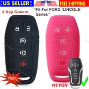 DOBREVA SWIMWEAR 2pcs Dobrev 5 Buttons Silicone Case Protector Key Fob Cover Smart Car Remote Holder for Ford Fusion F-150 Mustang Edge F-450 Lincoln MKZ MKC (Black and Pink)