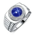 thumbnail image 4 of RYLOS Men's Rings Sterling Silver Ring Cabochon Gemstone & Diamonds Designer Style Blue Star Sapphire Rings For Men Size 9, 4 of 8