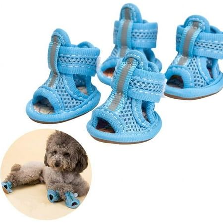 Pet Supplies Blue Dog Sandals Dog Breathable Boots Pets Sandals Mesh Anti- Slip Dog Sneakers for Small Medium Large Dog  Pack of 4- Size M Breathable Soft Mesh Dog Sandals Pet Shoes