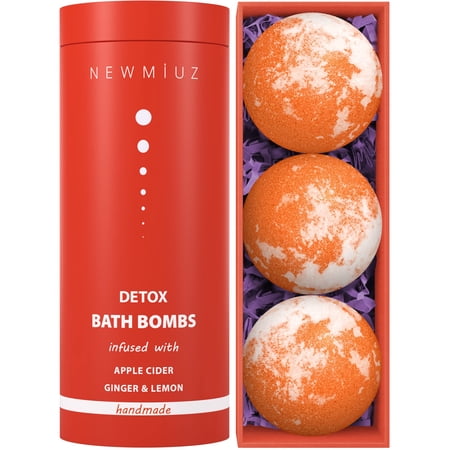 Natural Detox Bubble Bath Bombs Apple Cider Ginger Lemon Essential Oils Cleanse Hydrate Skin Extra Large Handmade Relaxing Spa Gift for Women Men