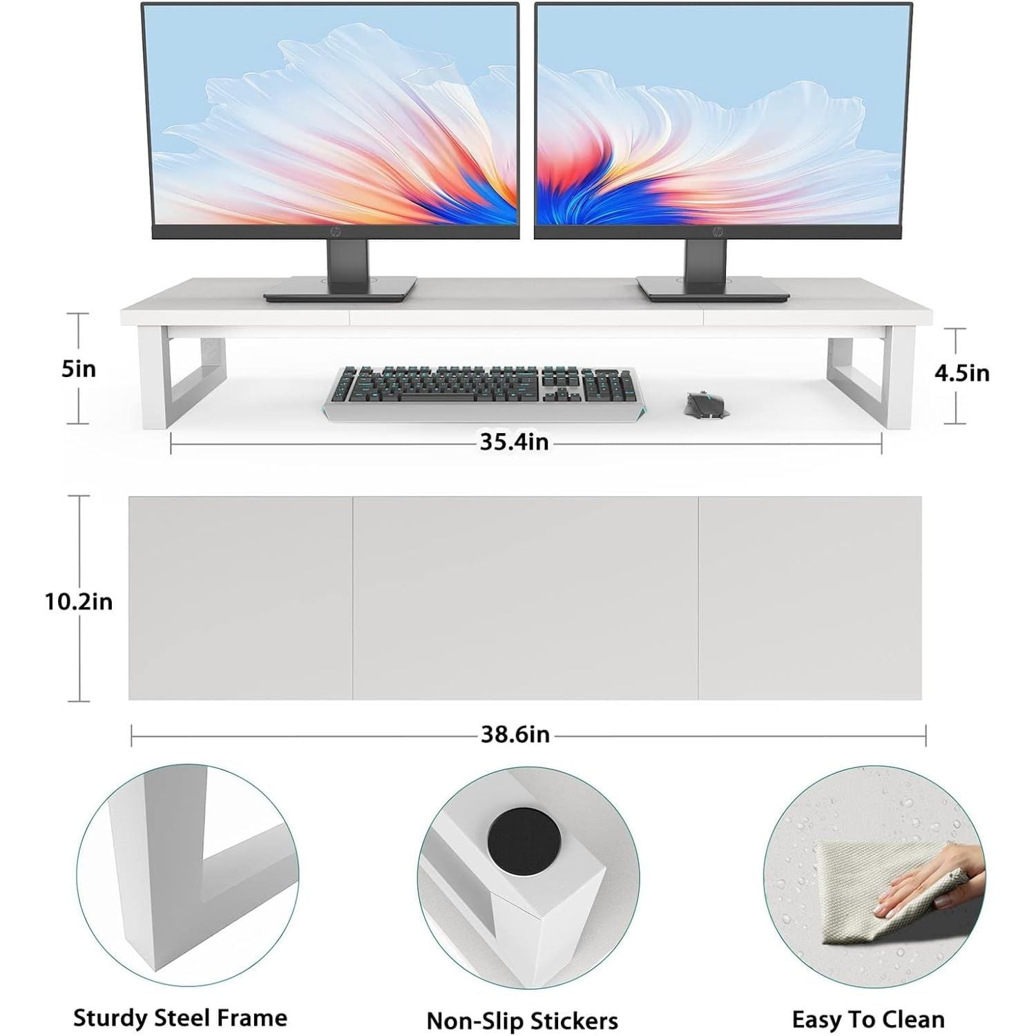 Dual Monitor Stand Riser, 39Inch Large Monitor Stands for 2 Monitors, Computer Monitor Stand, Wooden Desktop Oraganizer Shelf for Office Desk Computer,Laptop,TV