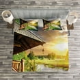 thumbnail image 3 of Ambesonne Nature Quilted Bedspread Set 3 Pcs, Wooden House by the Lake, Queen Size, Multicolor, 3 of 3
