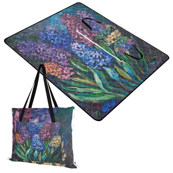 Extra Large Picnic Beach Blanket Waterproof Sand Proof Portable Outdoor Mat Color Hyacinths Flower 60x80