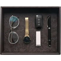 HofferRuffer Leather Jewelry Tray, 10" x 8" Brown Square Decorative Tray for Table Living Room