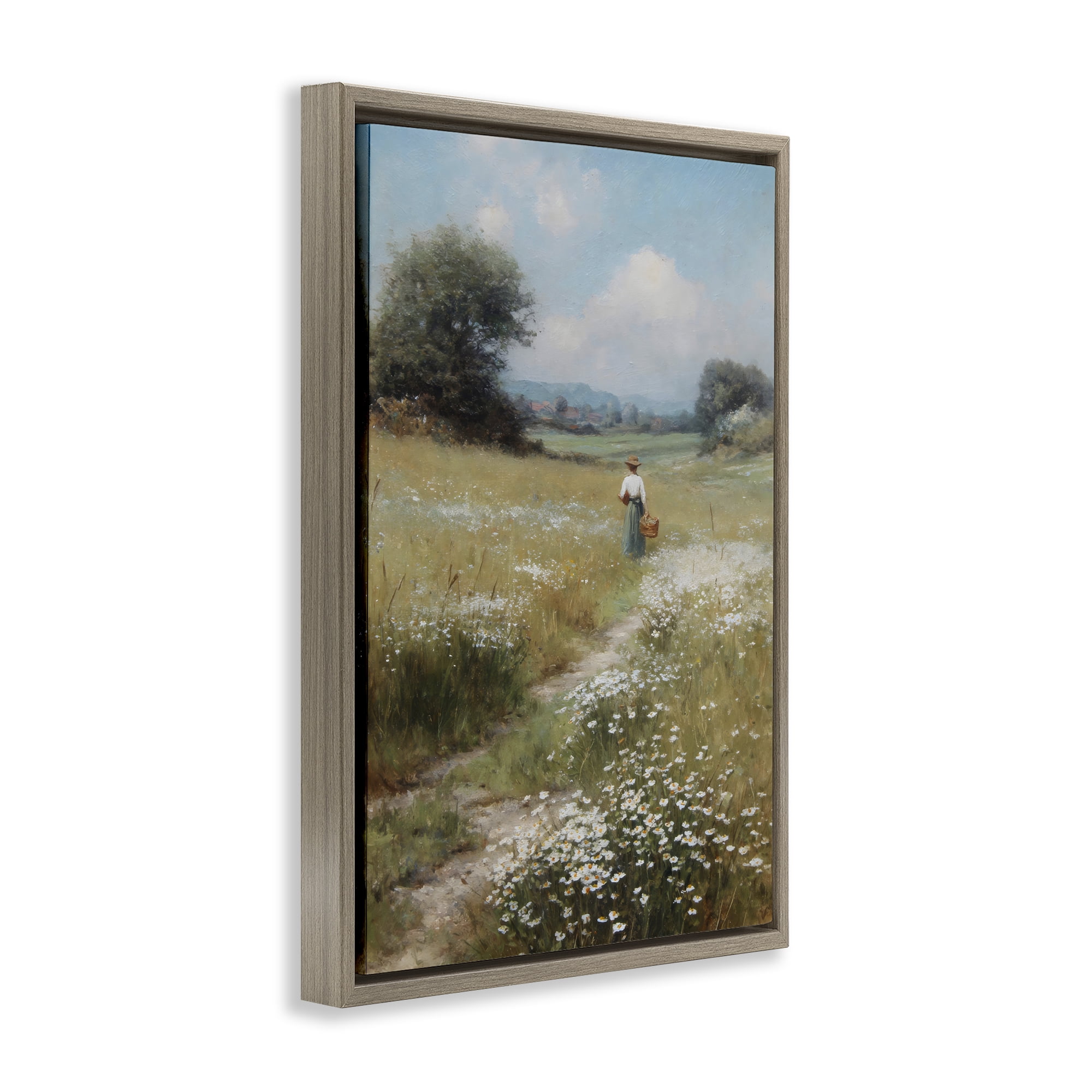 Stupell Industries Flower Gazing in Summer Meadow Brown Framed Floater Canvas Wall Art, design by Petal Prints Design