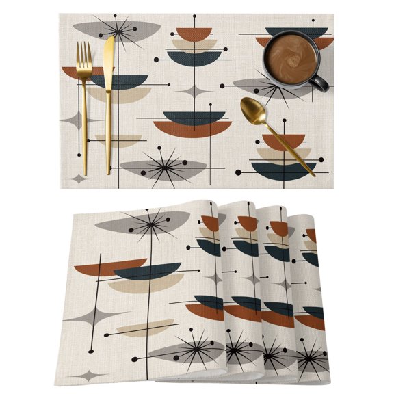 Bohemian Placemats Set of 12, Orange Navy Blue Color Block Non-Slip Place Mats Washable Table Mats for Kitchen Dining Table Decorations Indoor/Outdoor
