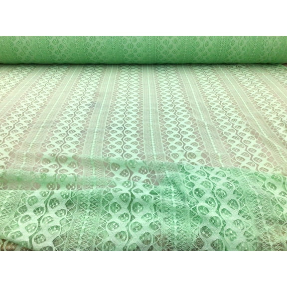 Embroidered Lace Apparel Fabric Sheer Celadon Green Striped Abstract ZZ514