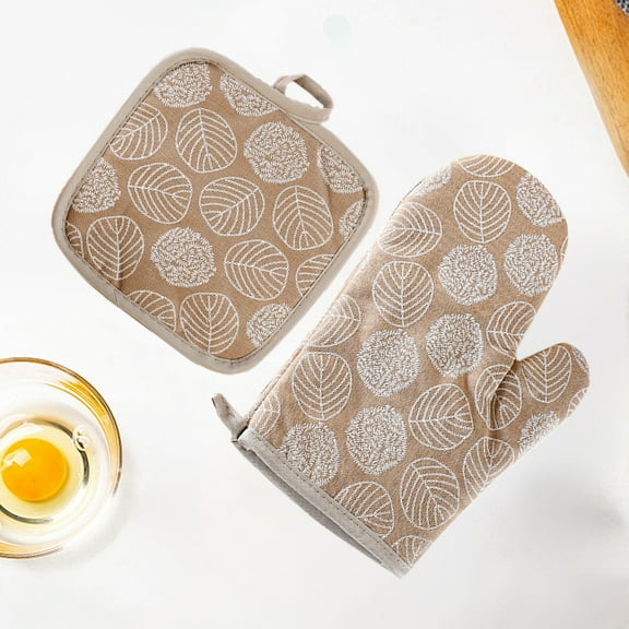 Matoen Oven Mitts and Pot Holders 2 Pcs Set, High Heat Resistant 500 Degree Extra Thicken Long Kitchen Cotton Oven Glove for Cooking (10.23 Inch, Khaki)