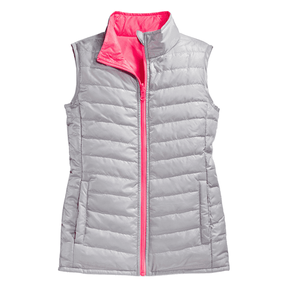 Layer 8 Girl's Packable Reversible Puffer Vest,Silver/Punch, Size 4