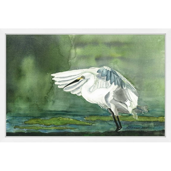 "Egret on the Pond" Framed Painting Print