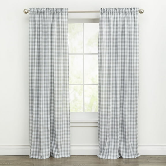 Woven Trends Farmhouse Curtains, Buffalo Plaid Drapes, Classic Country Plaid Gingham Checkered Design, Farmhouse Decor, Window Curtain Treatments 42" x 95" Single Panel, Gray