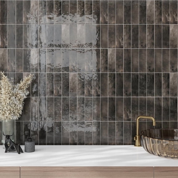 Antiek 2.58 in. x 7.9 in. Glossy Black Ceramic Subway Wall and Floor Tile (5.38 sq. ft./case) (38-pack)